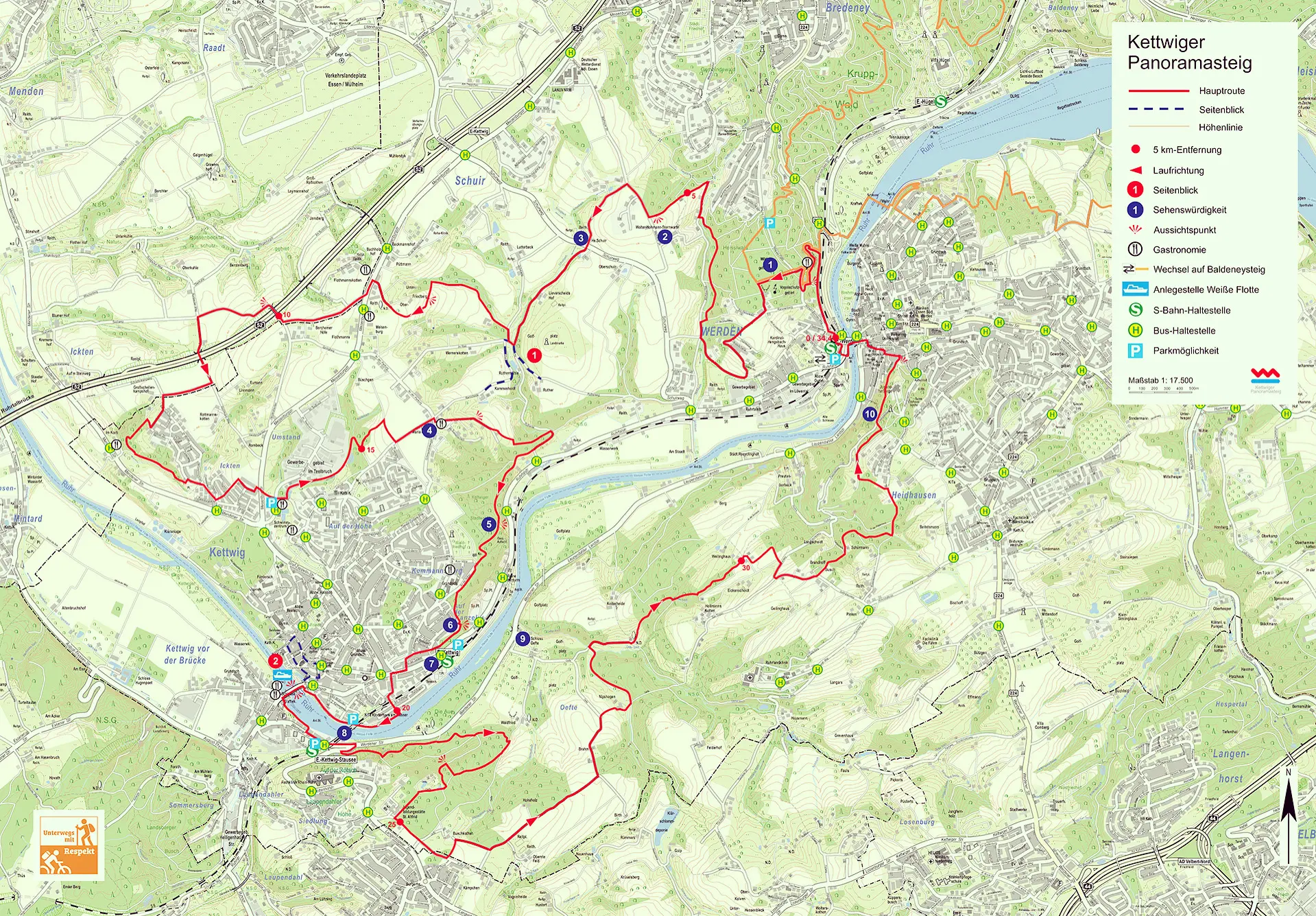Streckenkarte des Kettwiger PanoramaSteig