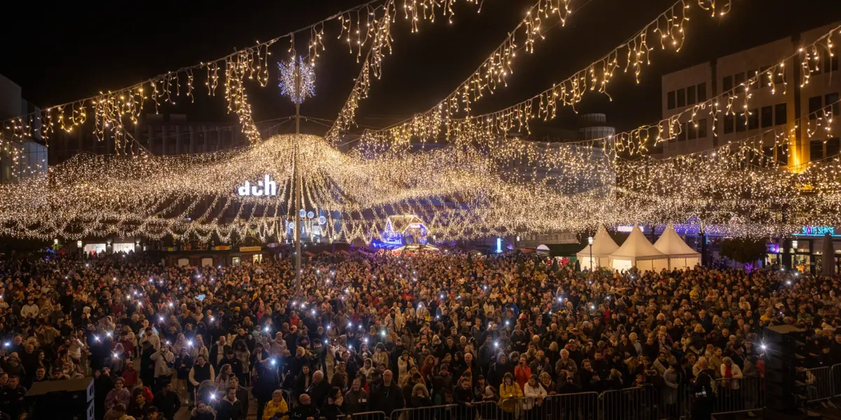 Die Lichtkrone erhellt den Kennedyplatz